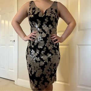 Marina Black and Gold Embellished Dress